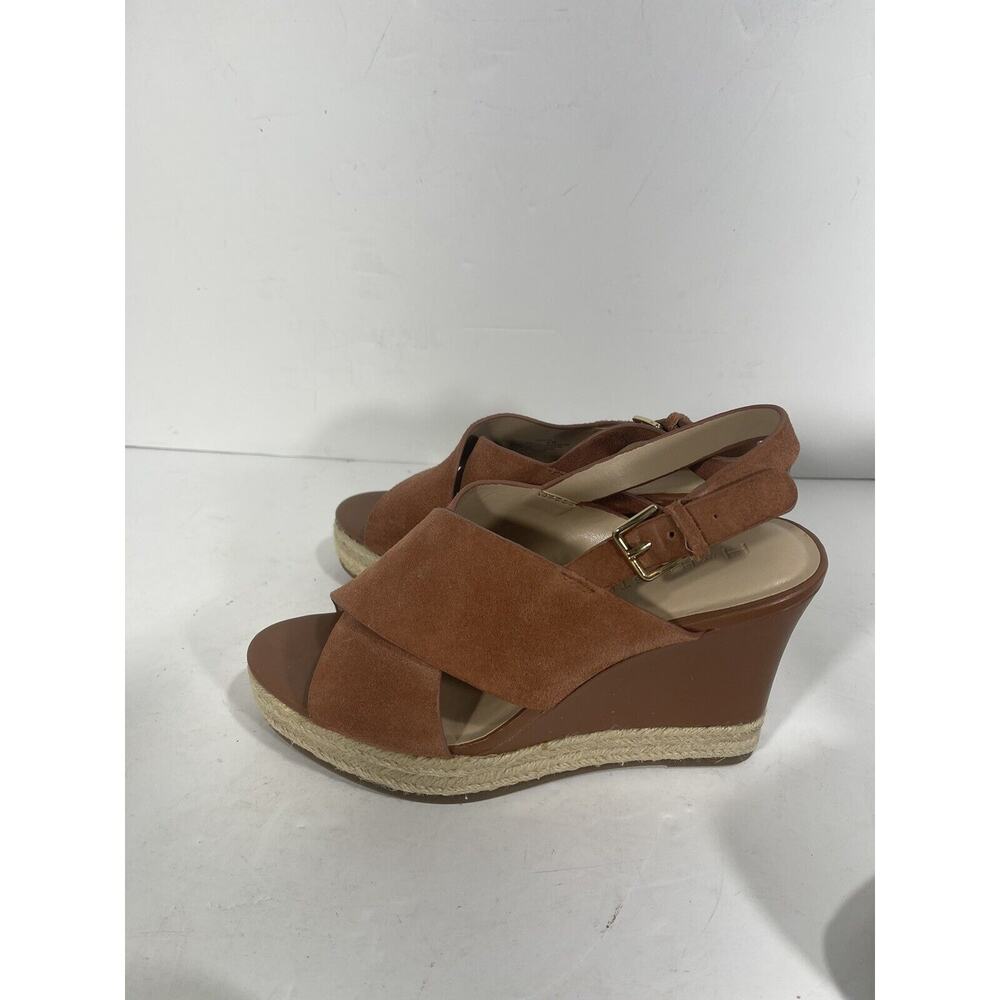 H By Halston Womens Stella Slingback Crossover Espadrille Wedge Cognac Sz 8 Wide